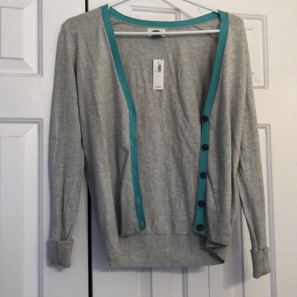 NWT old navy grey cardigan with aqua trim